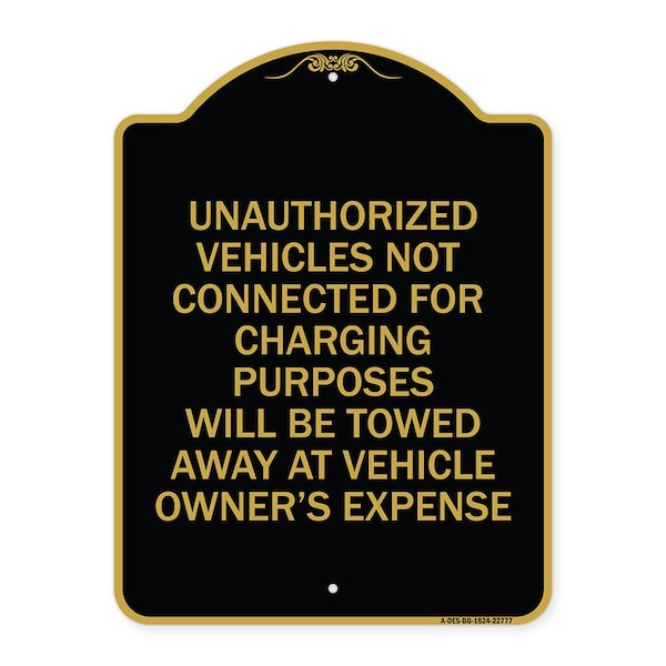 Unauthorized Vehicles Not Connected for Charging Purpose Will Be Towed, Black & Gold, BG-1824-22777